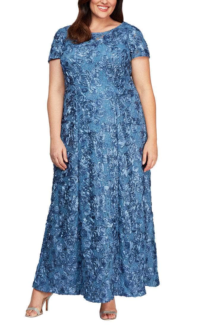 Alex Evenings Plus Size Rosette Gown - Navy - Size 16W Alex Evenings Plus Size Rosette Gown - Navy - Size 16W