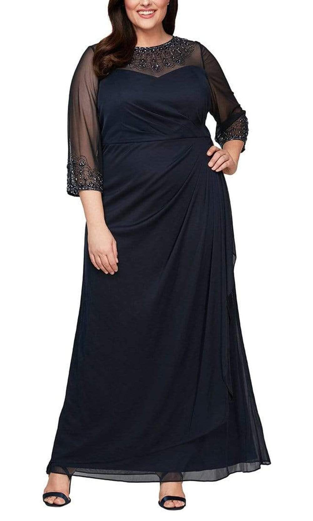 Alex Evenings Plus Joanna Sweetheart Neckline Gown Dark Navy / 20W
