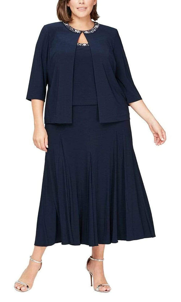 Alex Evenings - 435372 Plus Size Sleeveless A-Line Dress With Jacket Mother of the Bride Dresses 14W / Navy