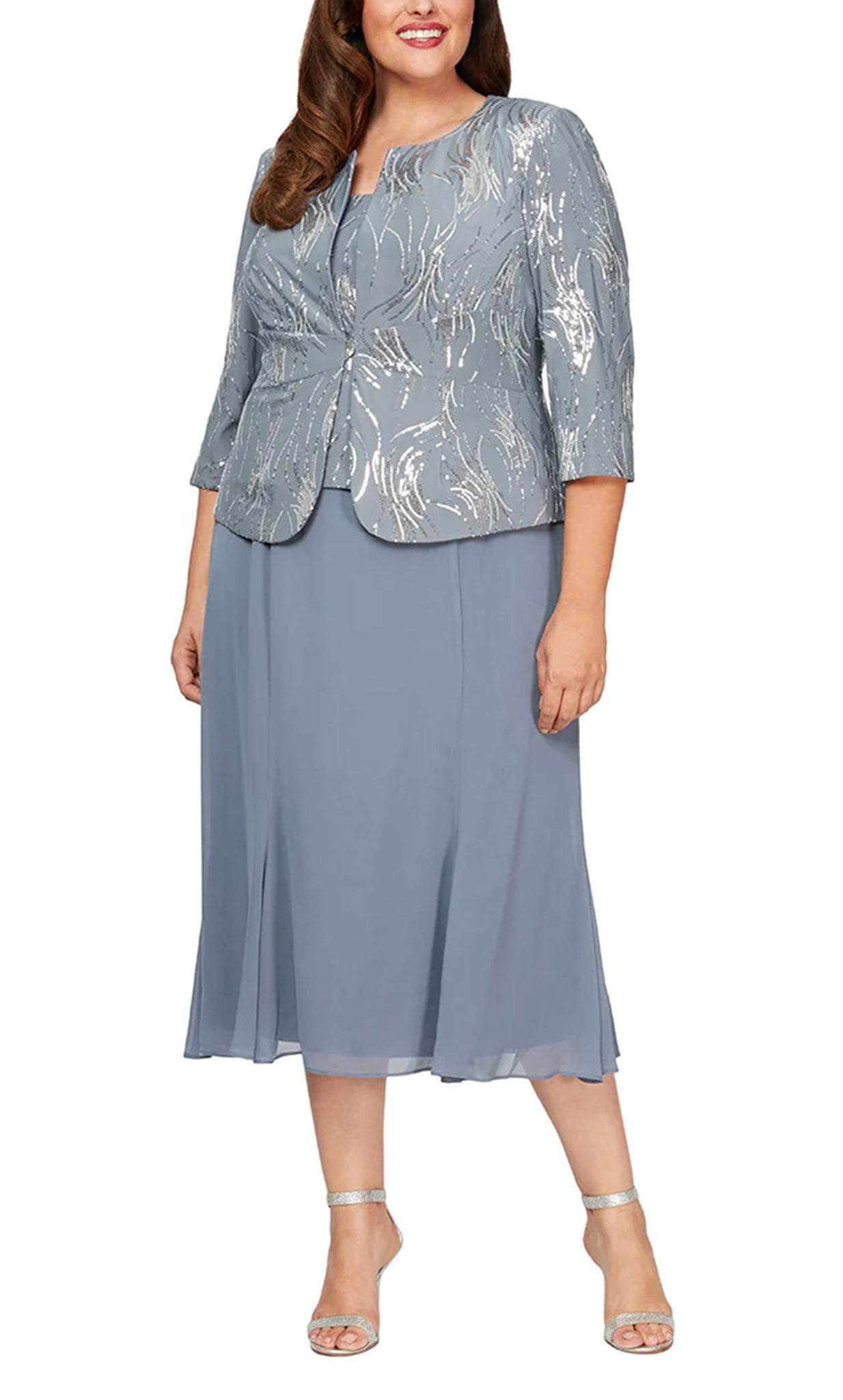 plus size cocktail dresses with jackets APEXFWDT Women's Knee Length Dress with Lace Cardigan Jacket Plus Size Crewneck Flowy Dresses Formal Two Piece Dress Sets Cocktail Wedding Guest Dress