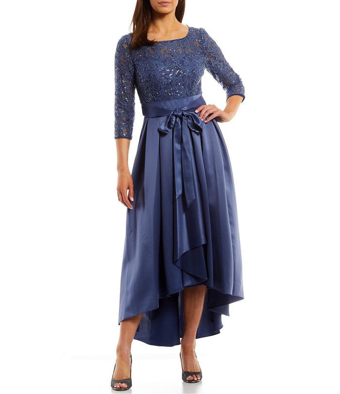 Alex Evenings - 81122468 Lace Illusion Jewel High Low Dress Mother of the Bride Dresess 4 / Wedgewood