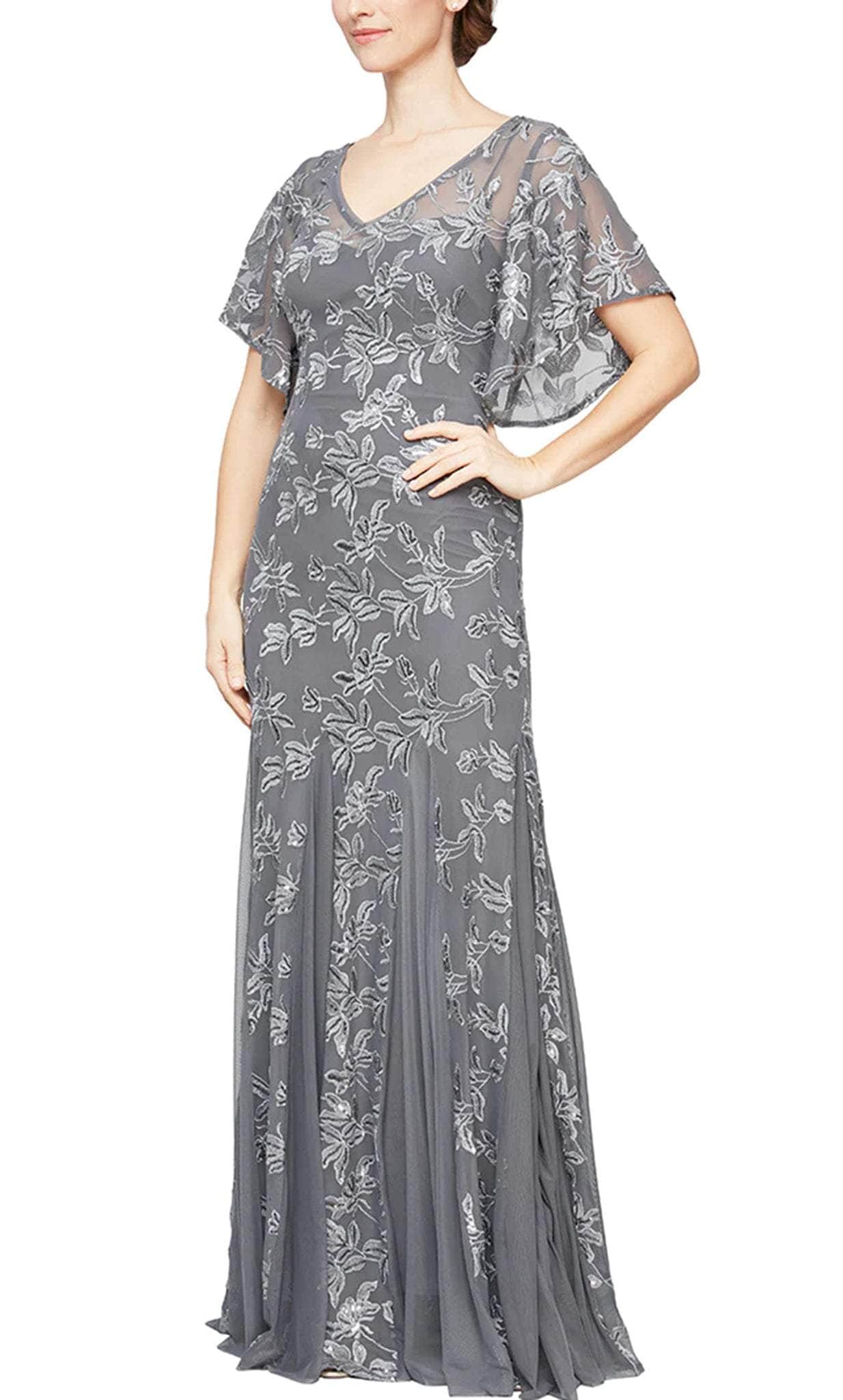 Alex Evenings 81171216 - Flutter Sleeve Floral Designed Gown Alex Evenings 81171216 - Flutter Sleeve Floral Designed Gown