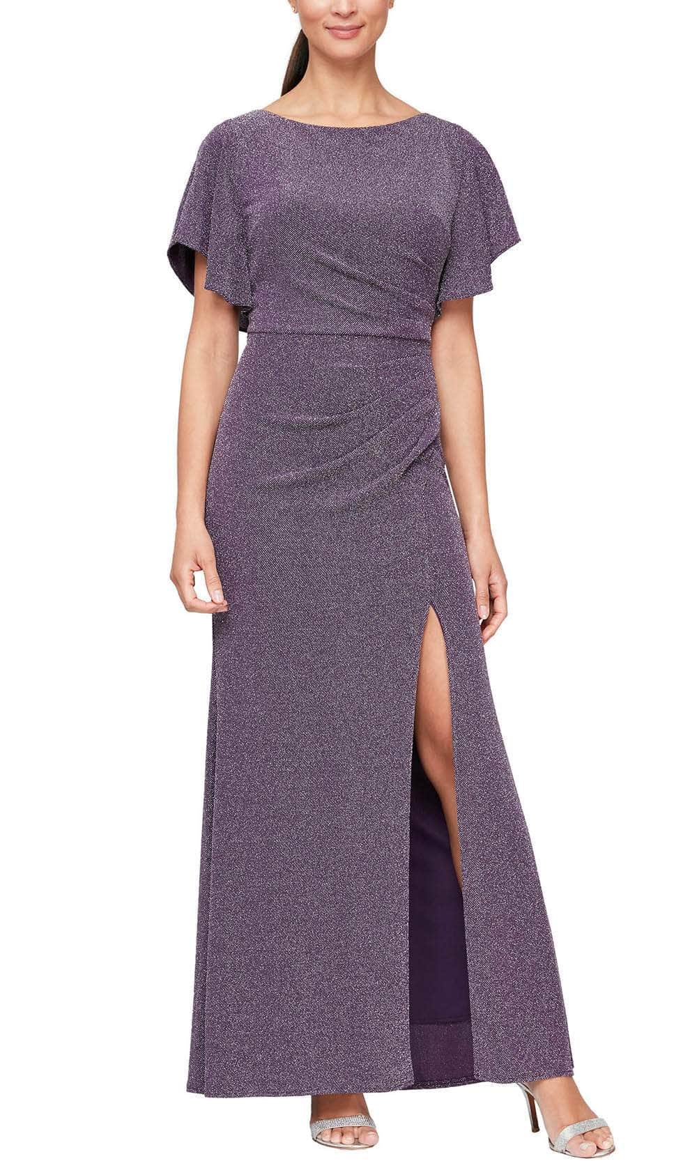 Alex Evenings 8127630 - Flutter Sleeve Metallic Evening Dress Alex Evenings 8127630 - Flutter Sleeve Metallic Evening Dress