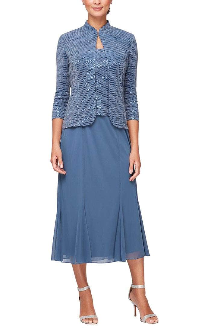 alex evenings glitter jacket dress Alex Evenings and Jacket, Patterned Sparkle Evening Dress - Navy