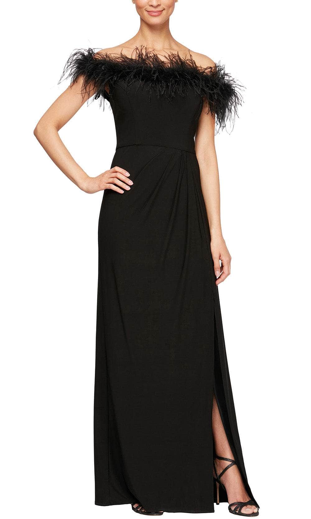 Alex Evenings Faux-Feather Off-the-Shoulder Gown - Black - Size 4 Alex Evenings Faux-Feather Off-the-Shoulder Gown - Black - Size 4