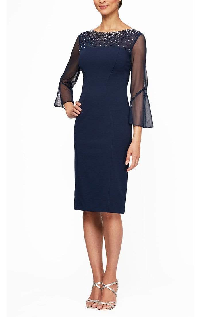 Alex Evenings Illusion-Sleeve Dress - Navy - Size 16 Alex Evenings Illusion-Sleeve Dress - Navy - Size 16