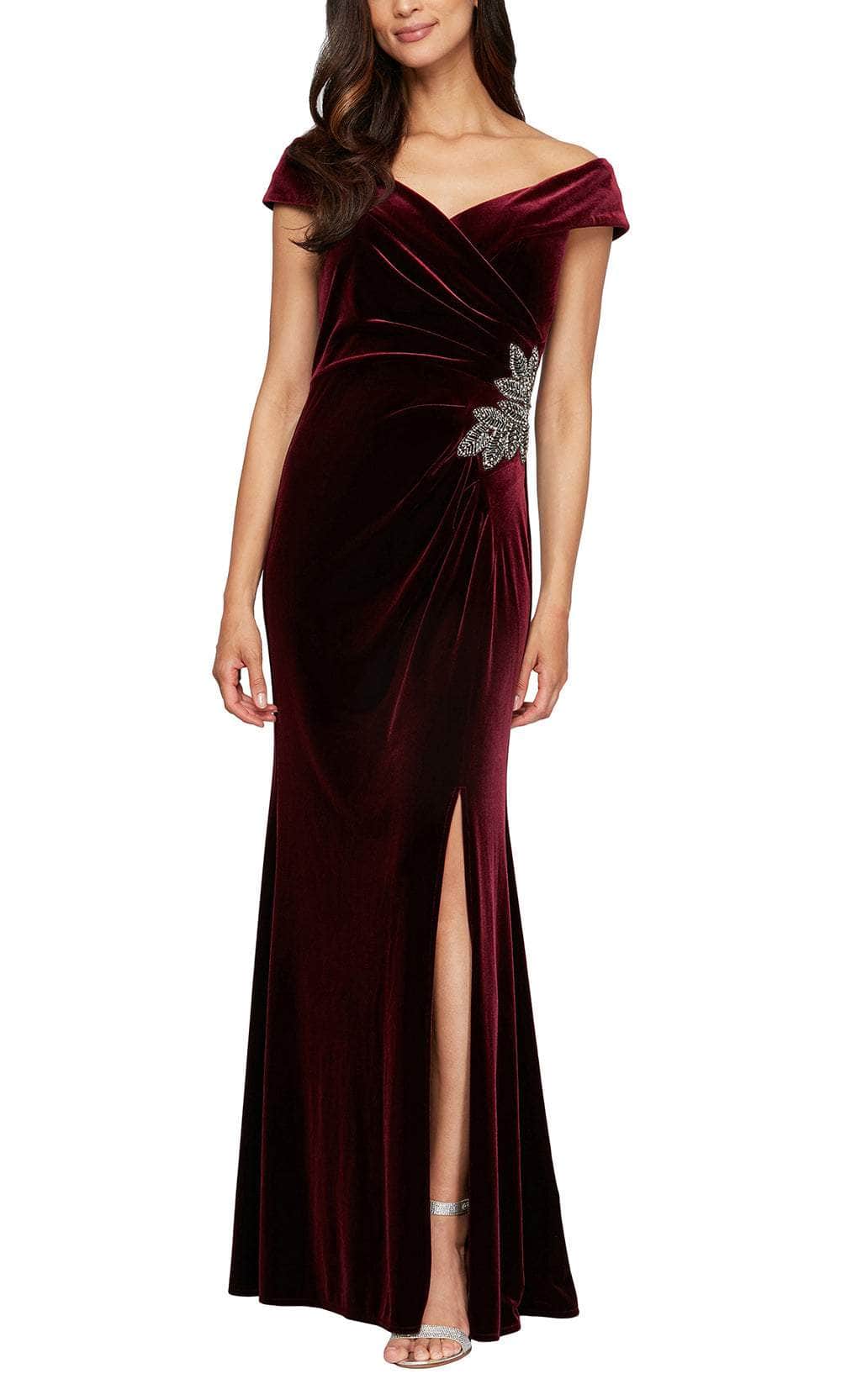 Alex Evenings 81917705 - Off Shoulder Velvet Evening Dress Couture Candy Alex Evenings 81917705 - Off Shoulder Velvet Evening Dress Couture Candy