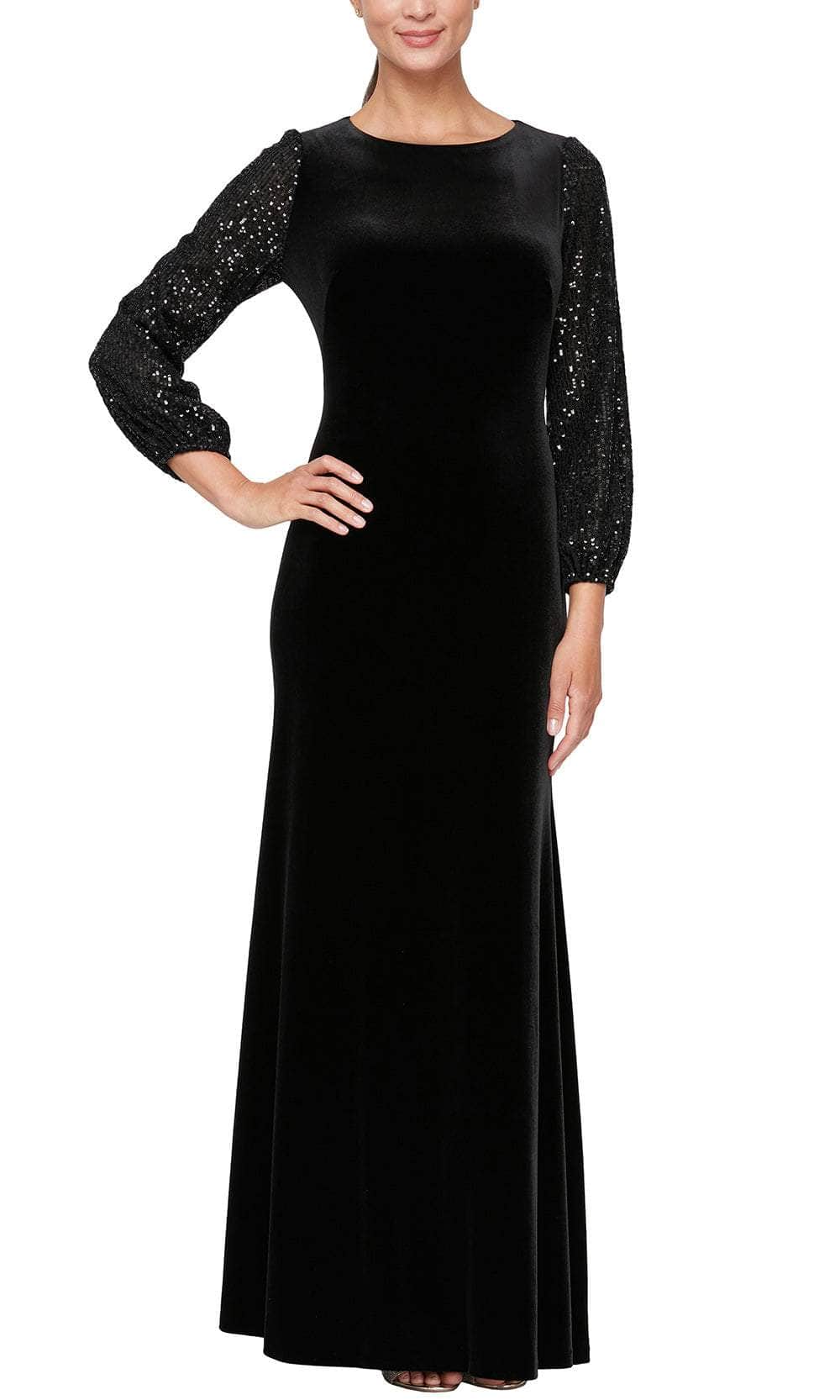 Alex Evenings Women's Long Dress With Sequin Bubble Hem Sleeves, Black, 6 Alex Evenings Women's Long Dress With Sequin Bubble Hem Sleeves, Black, 6