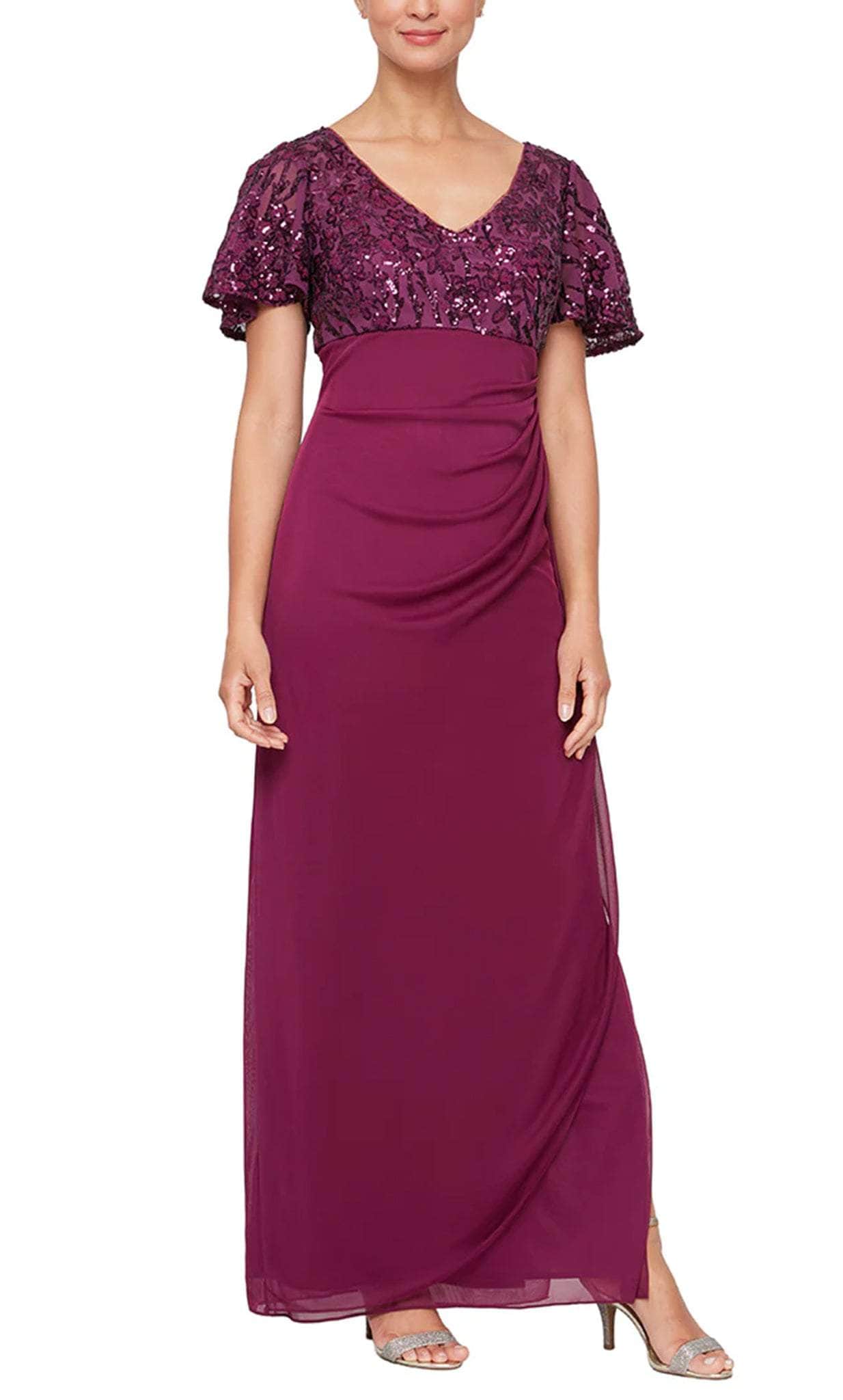 alex evenings plum dress ALEX EVENINGS 12 Summer Plum Ruffle Front Wrap Cocktail Dress NWT $239