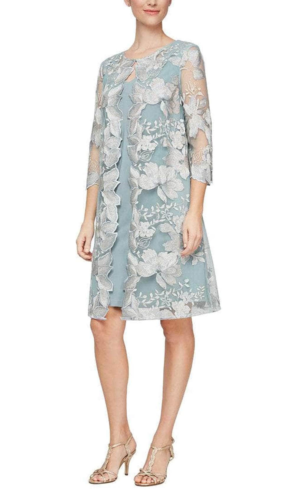 Alex Evenings Embroidered Jacket Dress - Ice Sage - Size 12 Alex Evenings Embroidered Jacket Dress - Ice Sage - Size 12