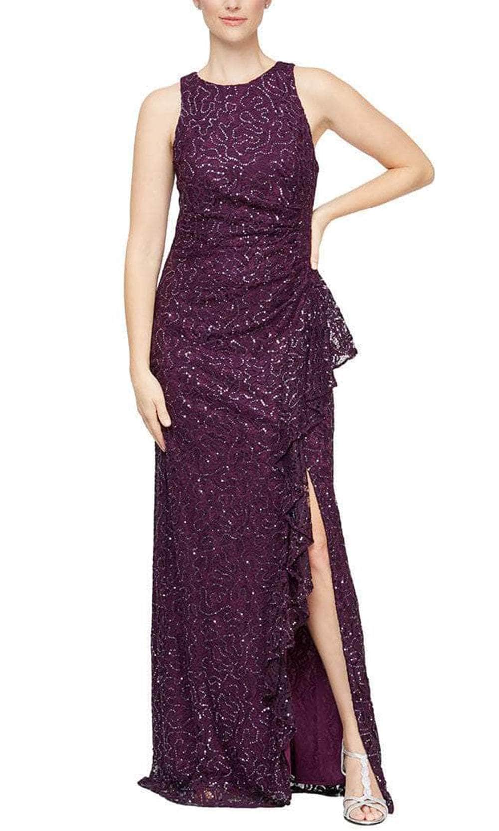 Alex Evenings 82122434 Sleeveless lace Sequin Long Dress