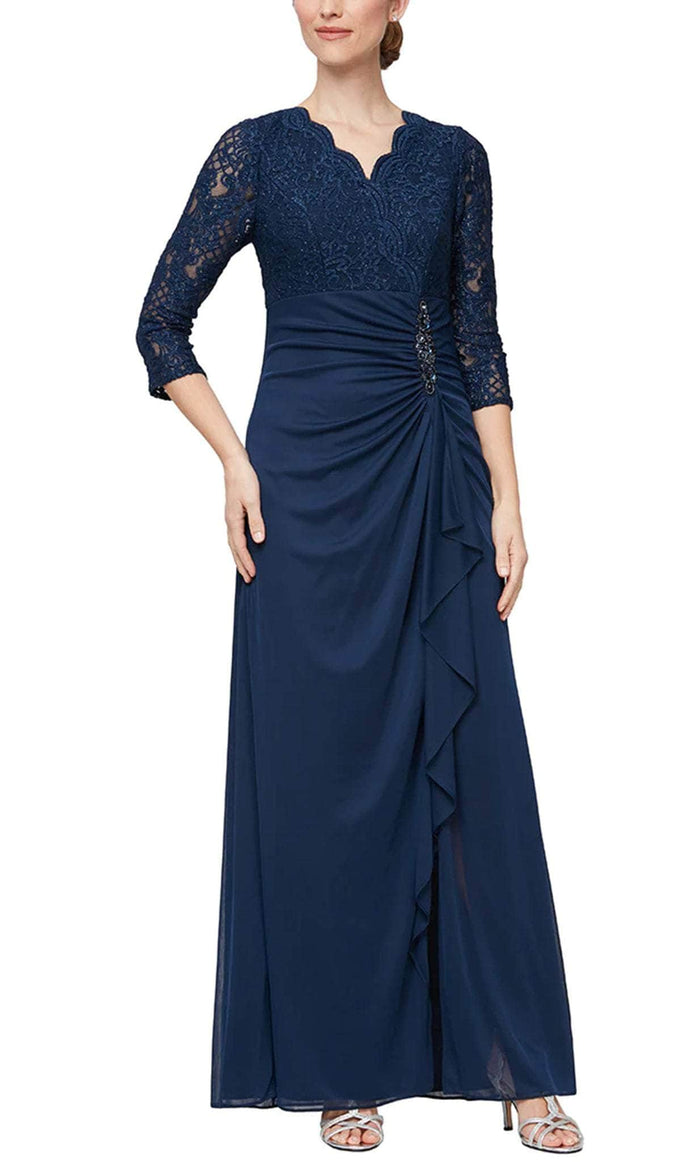 Alex Evenings 82122469 - Formal Lace-Made High Waist Evening Gown Mother of the Bride Dresses 4P / Navy