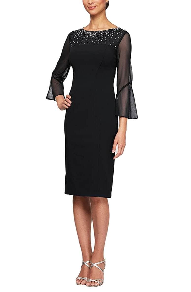 Alex Evenings Petite Embellished Illusion Dress - Navy/Silver - Size 16P Alex Evenings Petite Embellished Illusion Dress - Navy/Silver - Size 16P