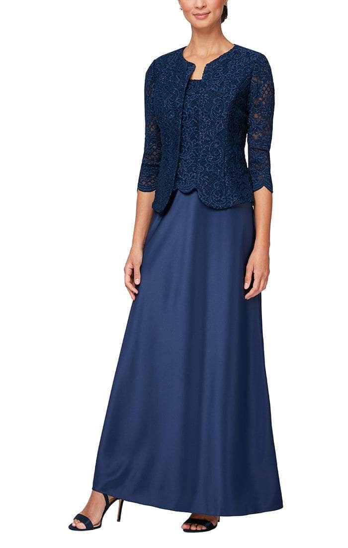 Alex Evenings - 84122326 Scallop Trimmed Bodice Laced Dress Mother of the Bride Dresses 14W / Navy