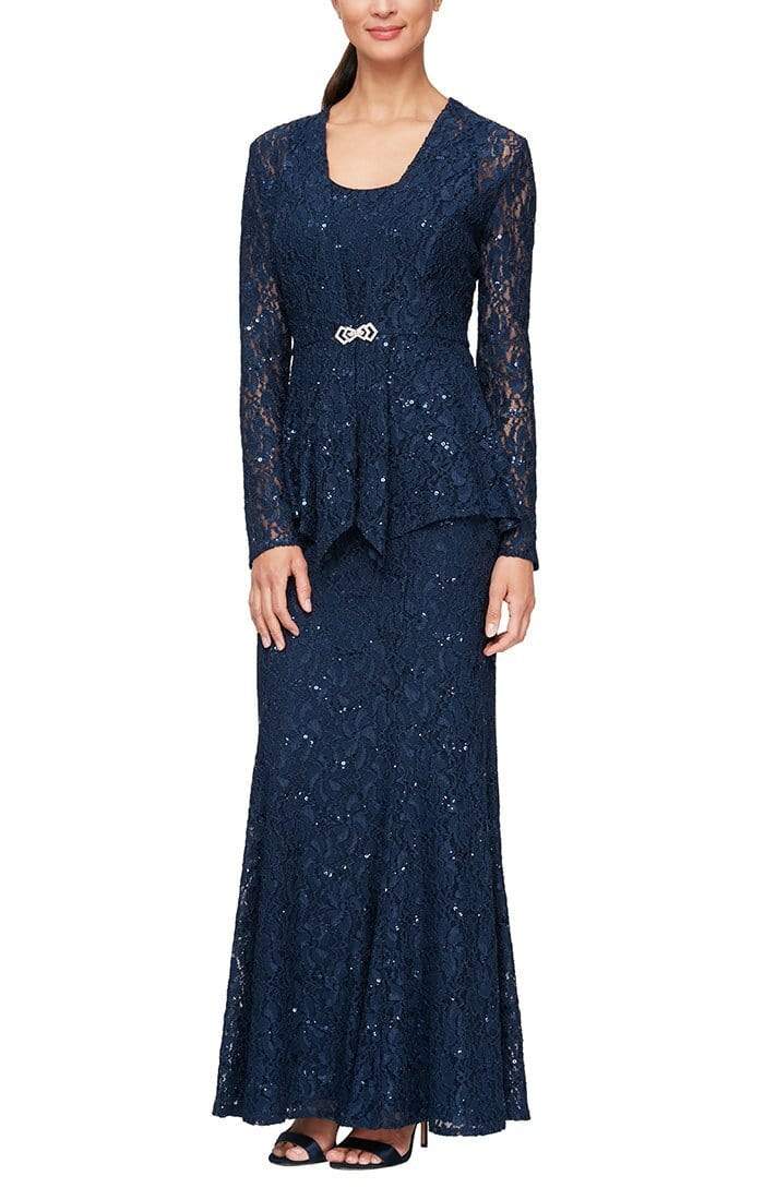 Alex Evenings - 84122452 Sequined Lace Jacket Sheath Dress - 14W / Navy Alex Evenings - 84122452 Sequined Lace Jacket Sheath Dress - 14W / Navy