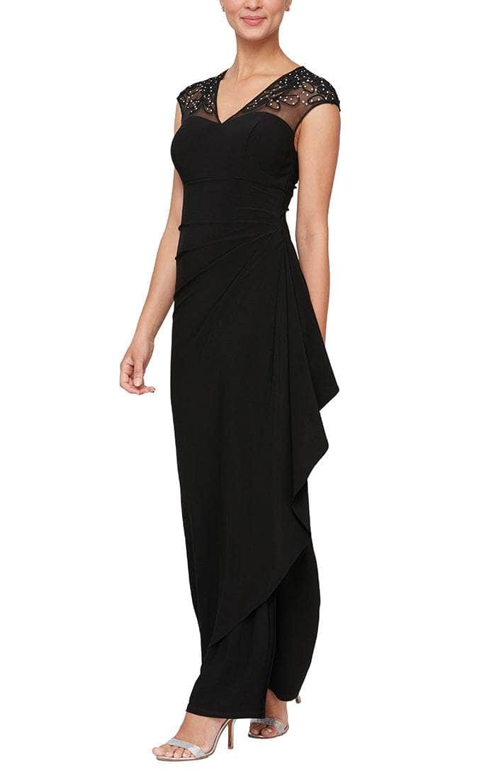 alex evenings cap sleeve dress Alex Evenings Lace & Jersey Empire Gown Navy / 6