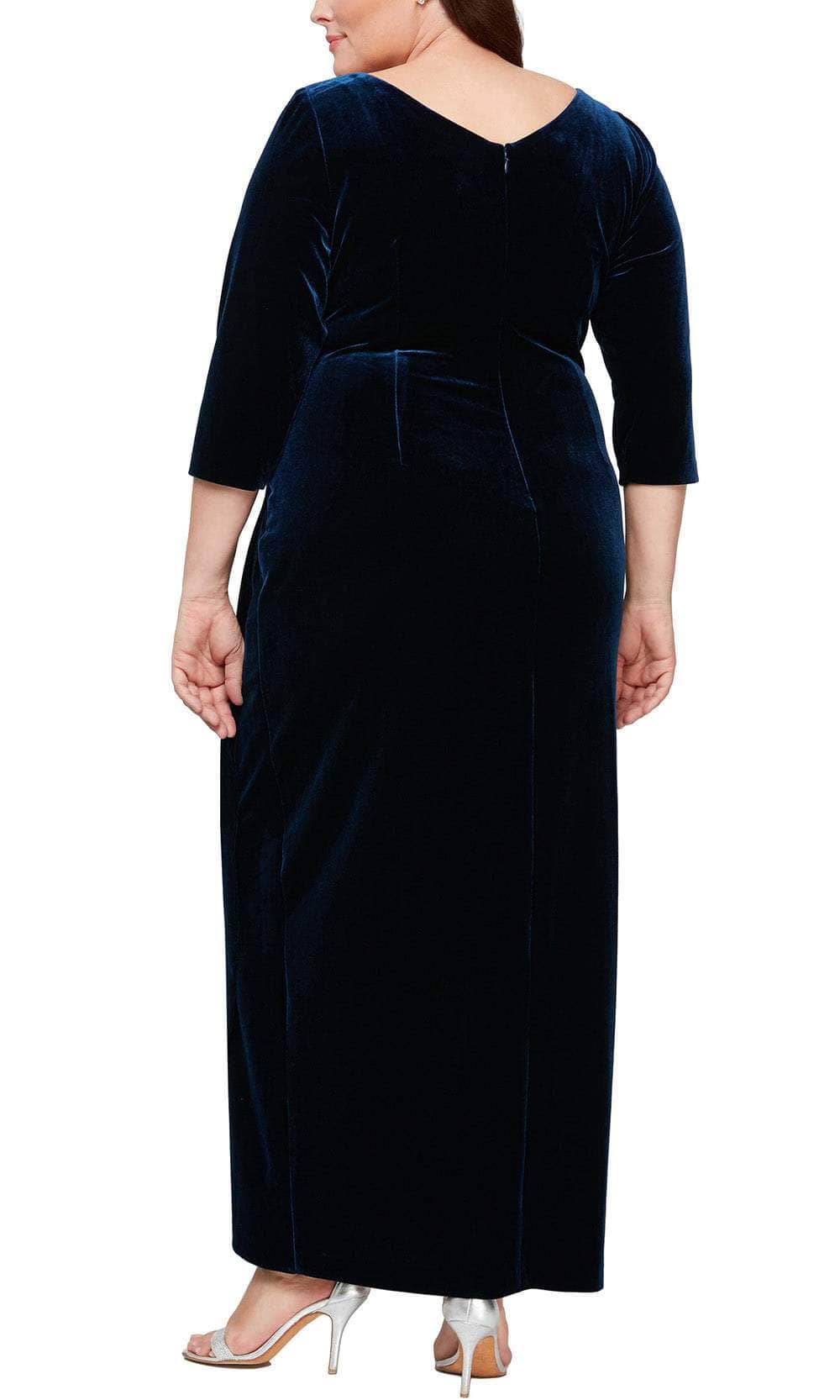 Alex Evenings Women's Velvet Ruched 3/4-Sleeve Gown - Wine - Size 14W Alex Evenings Women's Velvet Ruched 3/4-Sleeve Gown - Wine - Size 14W