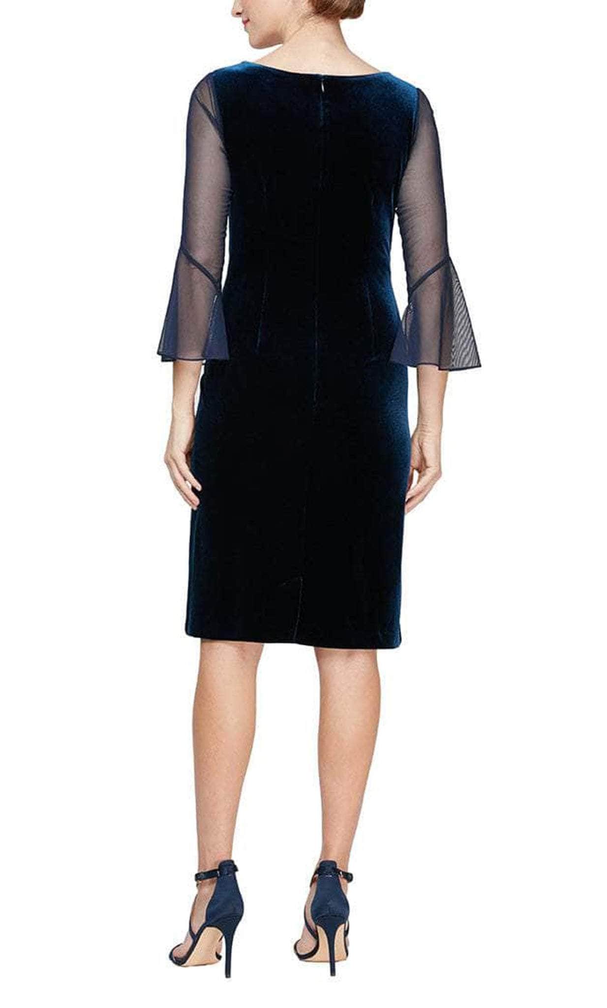 bell sleeve sheath dress alex evenings Alex Evenings Women Navy Embellished Bell Sleeve Jewel Neck Knee Length Sheath 6