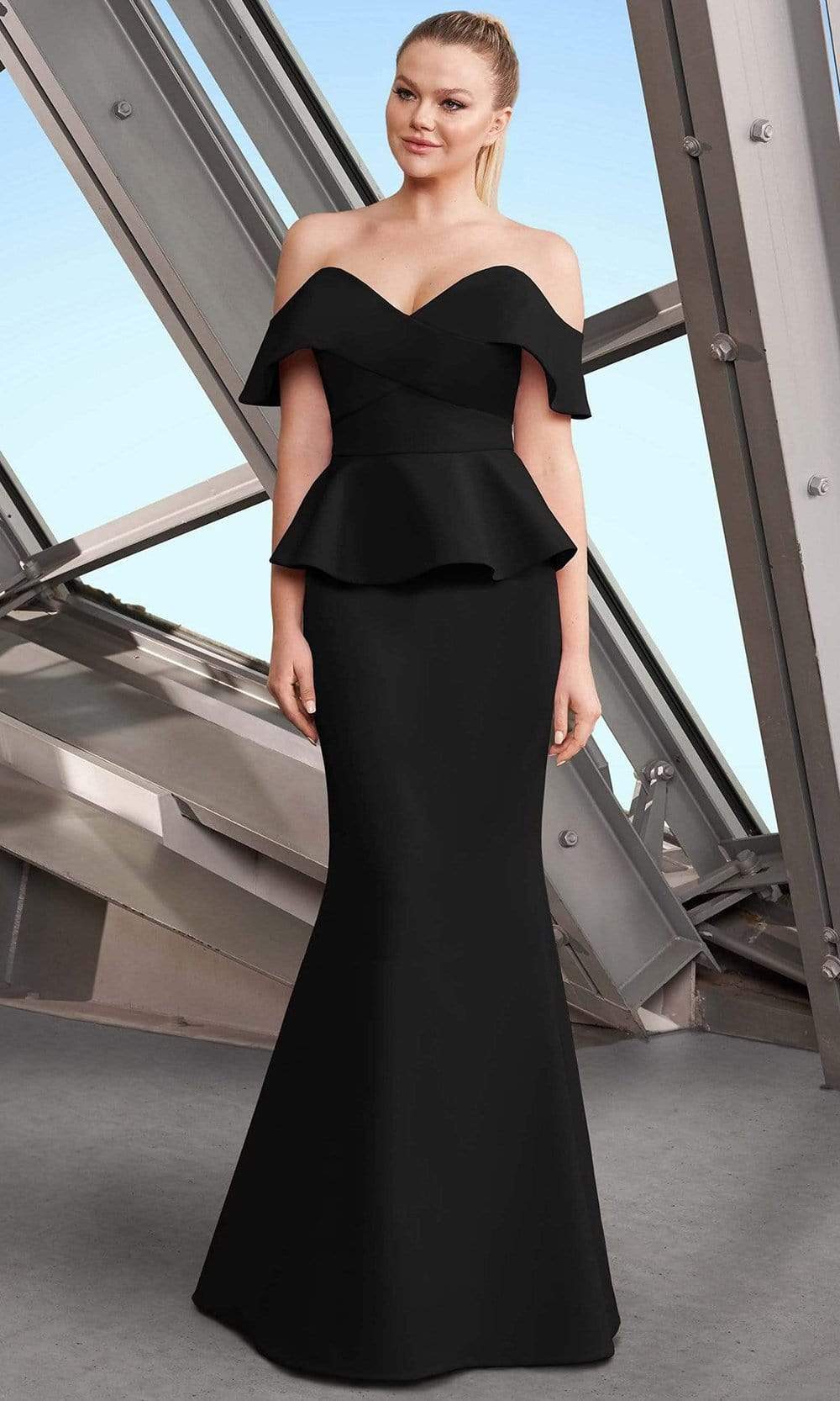 Alexander by Daymor 1151 Long Formal Peplum Evening Dress - Black / 10 Alexander by Daymor 1151 Long Formal Peplum Evening Dress - Black / 10