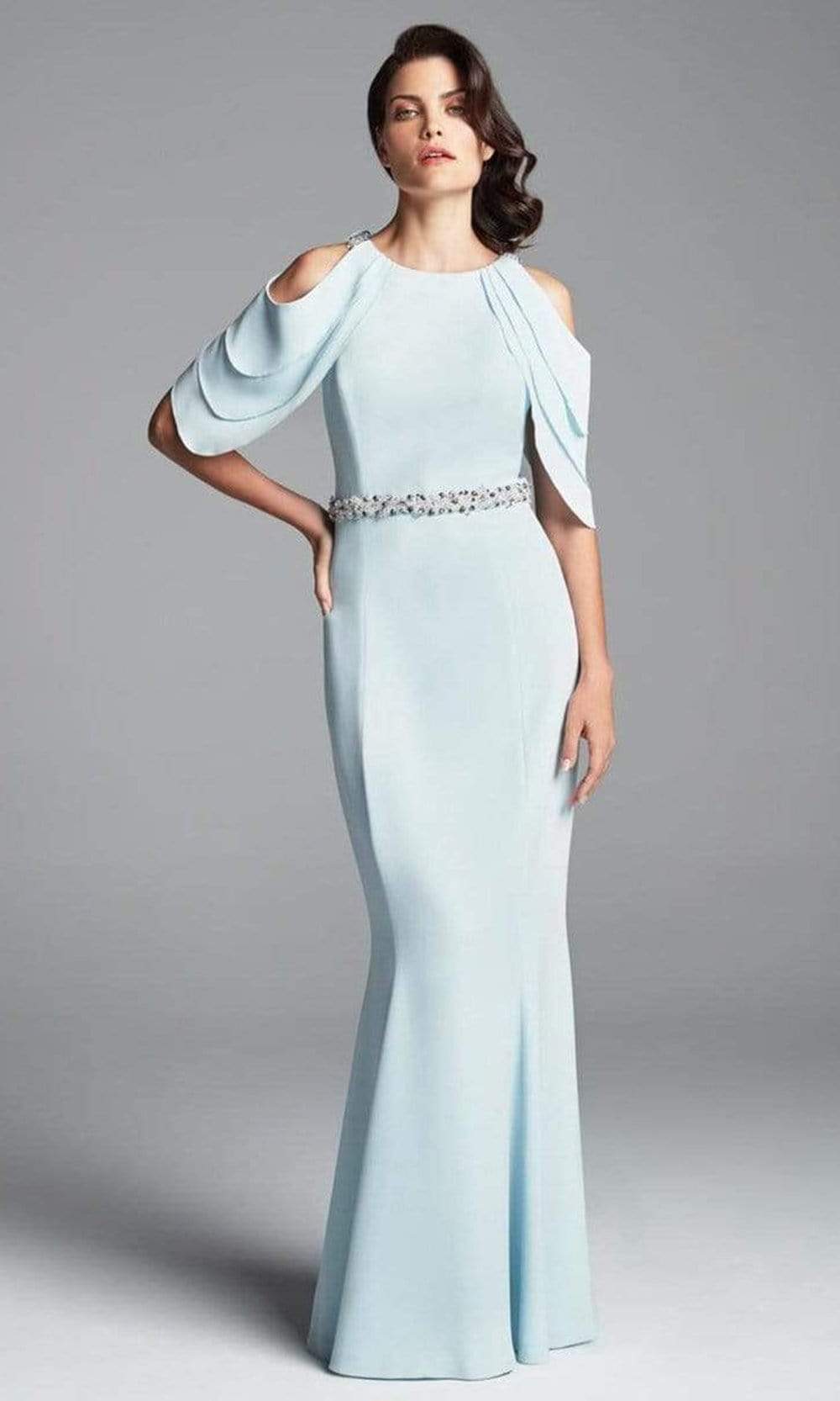Alexander by Daymor 350 Cold Shoulder Beaded Waist Sheath Gown