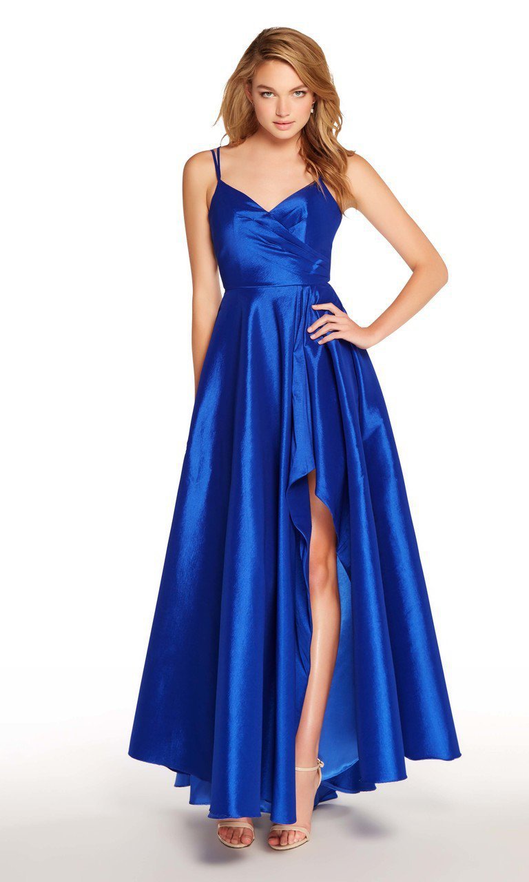 long alyce high low taffeta prom dress with slit Alyce Prom 61139 Prom Dresses Dallas-Formal Dresses Dallas|Shimmer Boutique