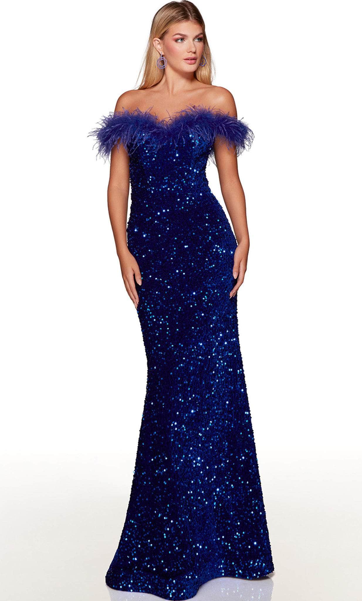 Alyce Paris 61379 - Off-Shoulder Feather Detailed Evening Dress Couture Candy Alyce Paris 61379 - Off-Shoulder Feather Detailed Evening Dress Couture Candy