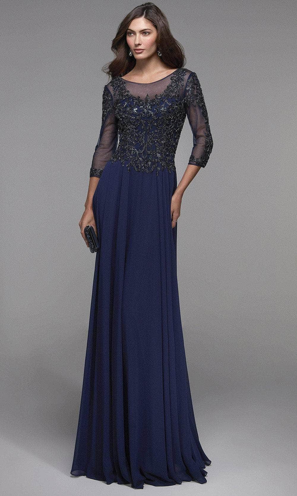 Alyce Paris 27848 - Floral Applique Illusion Evening Gown main image 1