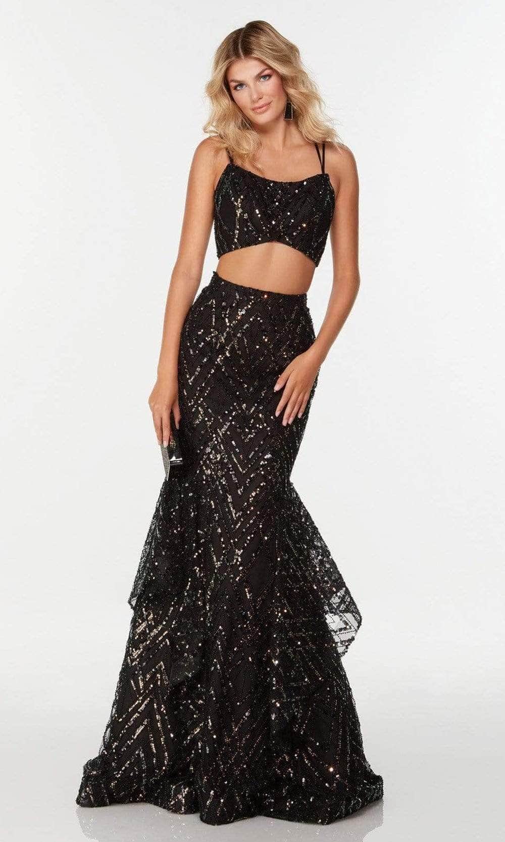 black two piece prom dress Pieces With Beaded Crop Top RA70707 Alyce Paris - Two Piece
