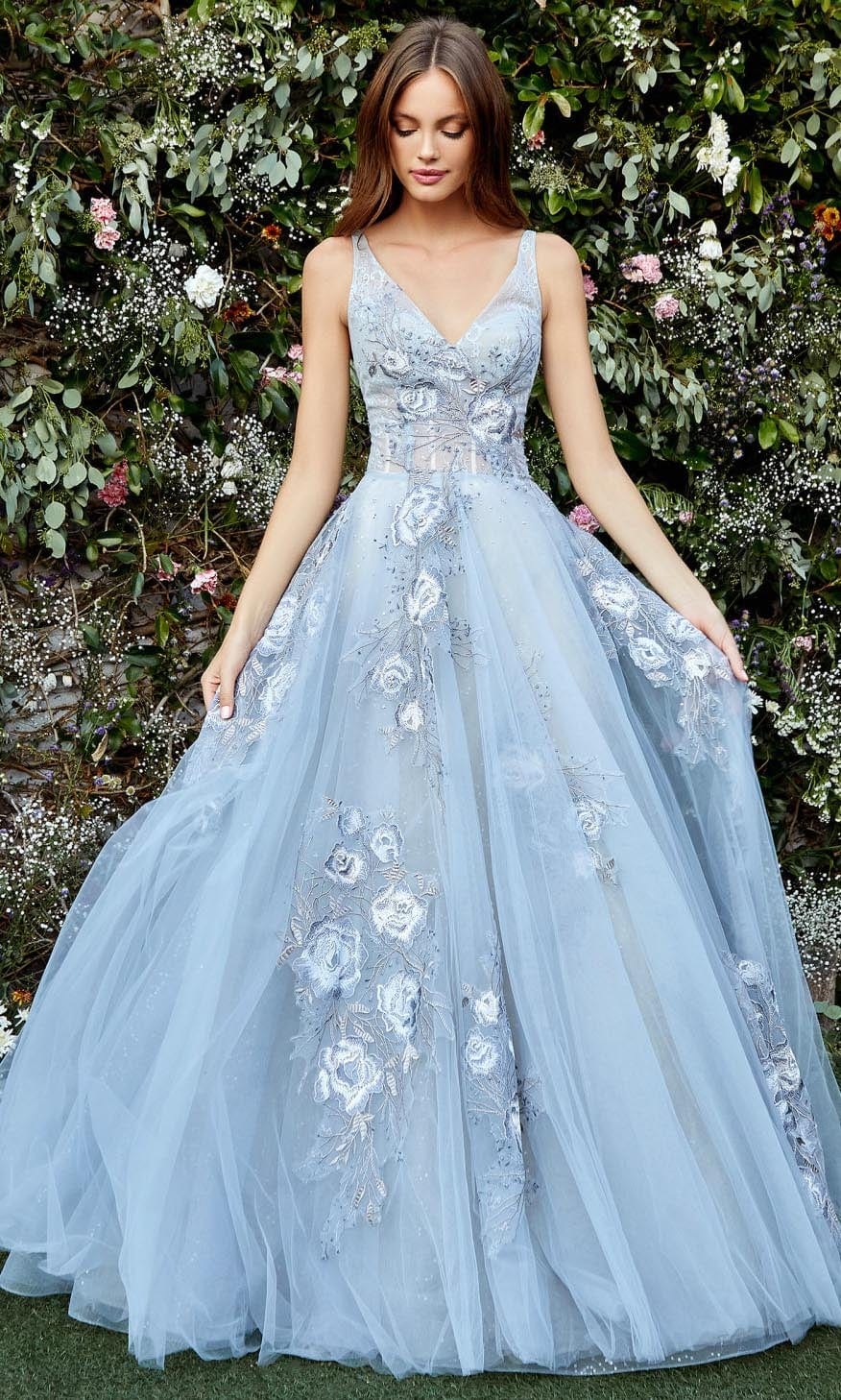 Andrea and Leo - A0893 Floral Embroidered Simple Prom Gown Andrea and Leo - A0893 Floral Embroidered Simple Prom Gown