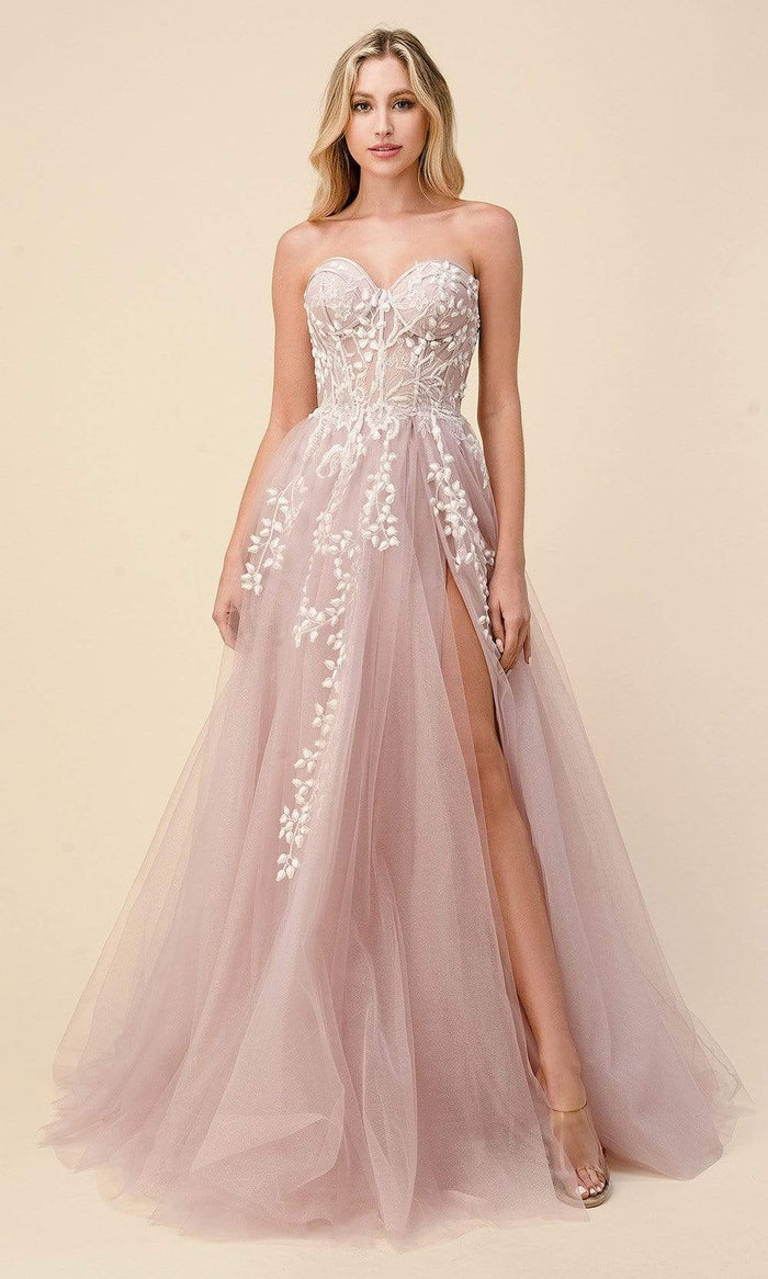 Andrea and Leo - A1029 Strapless Corseted Tulle Gown Evening Dresses 2 / Mauve
