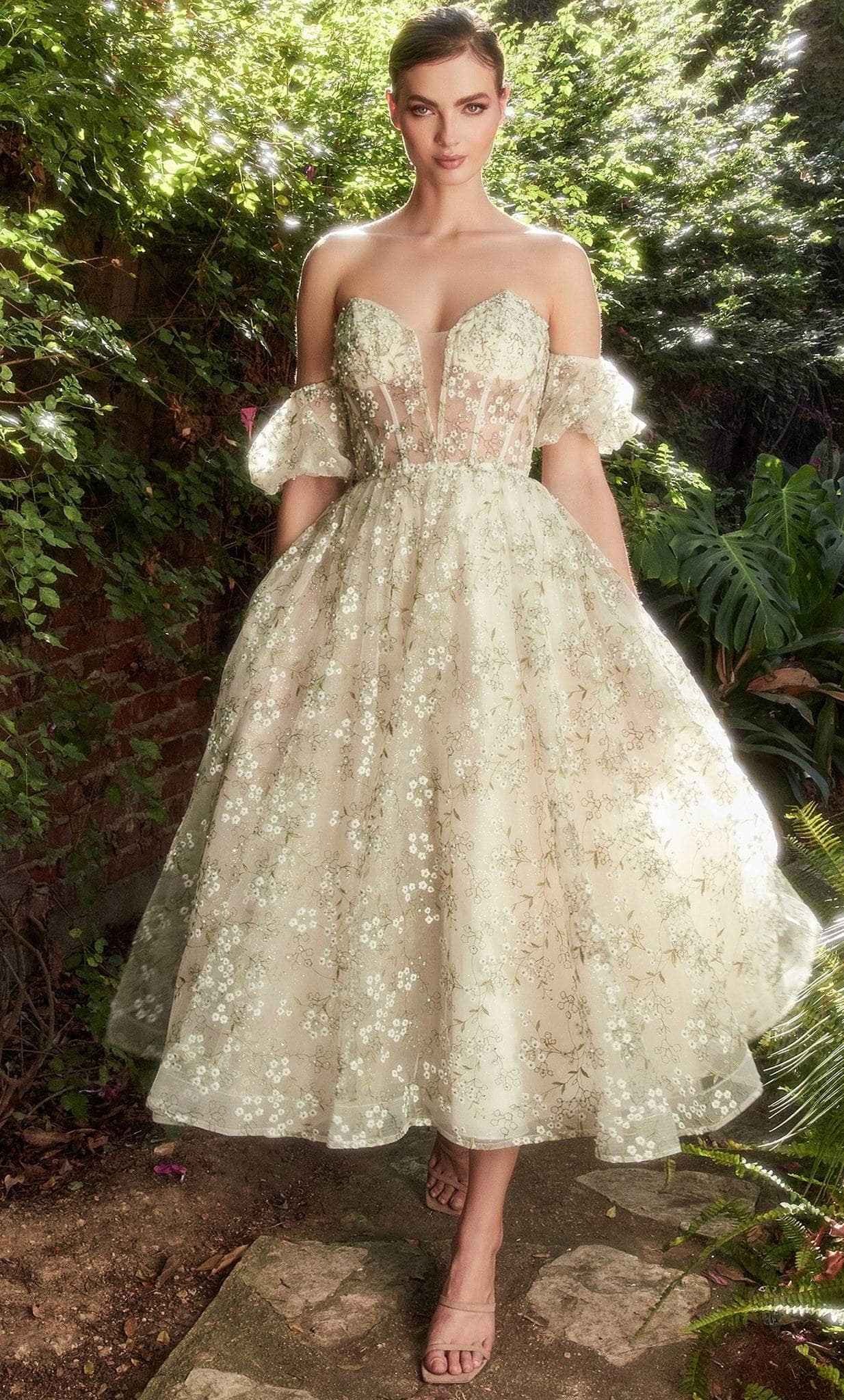 Andrea and Leo A1197 - Floral Detailed Midi A-line Dress Andrea and Leo A1197 - Floral Detailed Midi A-line Dress