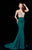 Angela & Alison - 81047 Crystal Embellished Plunging Mermaid Gown Special Occasion Dress 0 / Forest Green