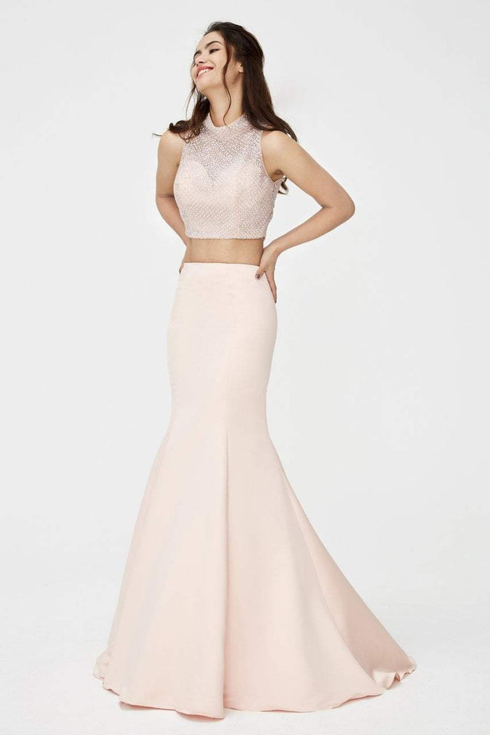 Angela & Alison - 81050 Two Piece High Neck Trumpet Gown Special Occasion Dress 0 / Champagne