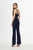 Angela & Alison - 91008 Brooch Accented Flared Jumpsuit Special Occasion Dress 0 / Navy