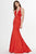 Angela & Alison - 91089 Deep Halter V-neck Satin Mermaid Dress Special Occasion Dress 0 / Hot Red