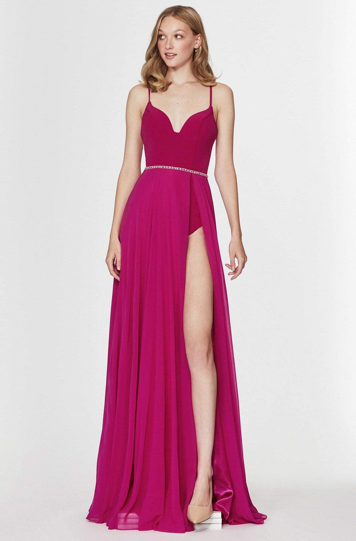 Angela & Alison - 91118 Plunging Sweetheart Chiffon A-line Dress Special Occasion Dress 0 / Raspberry