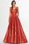 Angela & Alison - 91124 Two Tone Shimmering Stretch Lace A-line Dress Special Occasion Dress 0 / Red/Gold