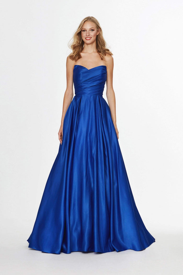 Angela & Alison - 91137 Strapless Asymmetrical Pleated Ballgown Ball Gowns 0 / Royal Blue