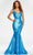 Ashley Lauren - 11108 Plunging V-Neck Sequin Gown Prom Dresses 0 / Neon Blue