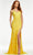 Ashley Lauren - 11145 Lace Applique Gown with Slit Prom Dresses 00 / Yellow