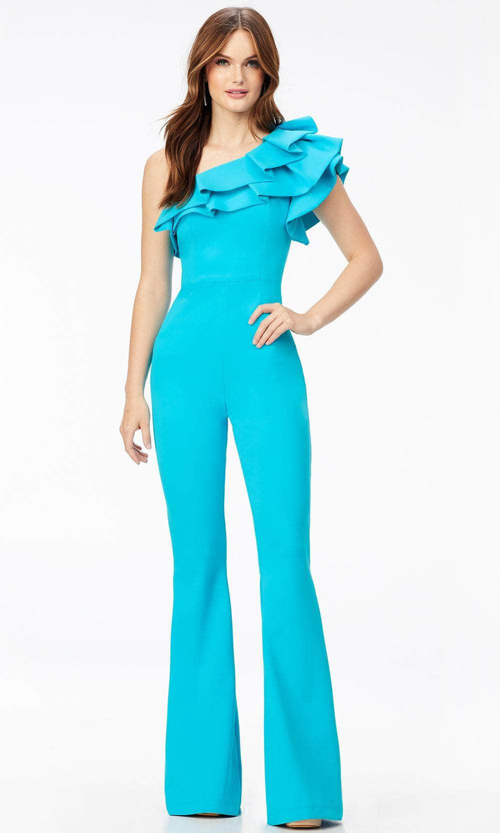 Ashley Lauren 11222 Ruffled Asymmetric Jumpsuit Couture Candy