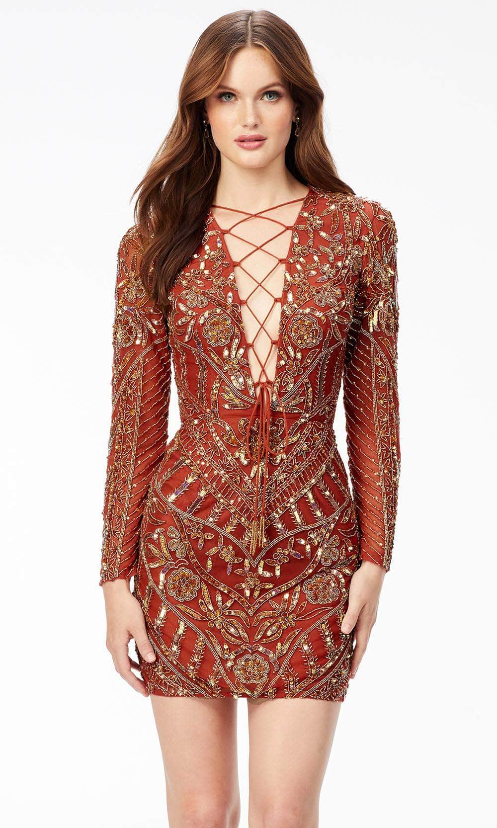 Ashley Lauren 4511 - Long Sleeve Lac-Up Bustier Sequin Cocktail Dress Couture Candy Ashley Lauren 4511 - Long Sleeve Lac-Up Bustier Sequin Cocktail Dress Couture Candy