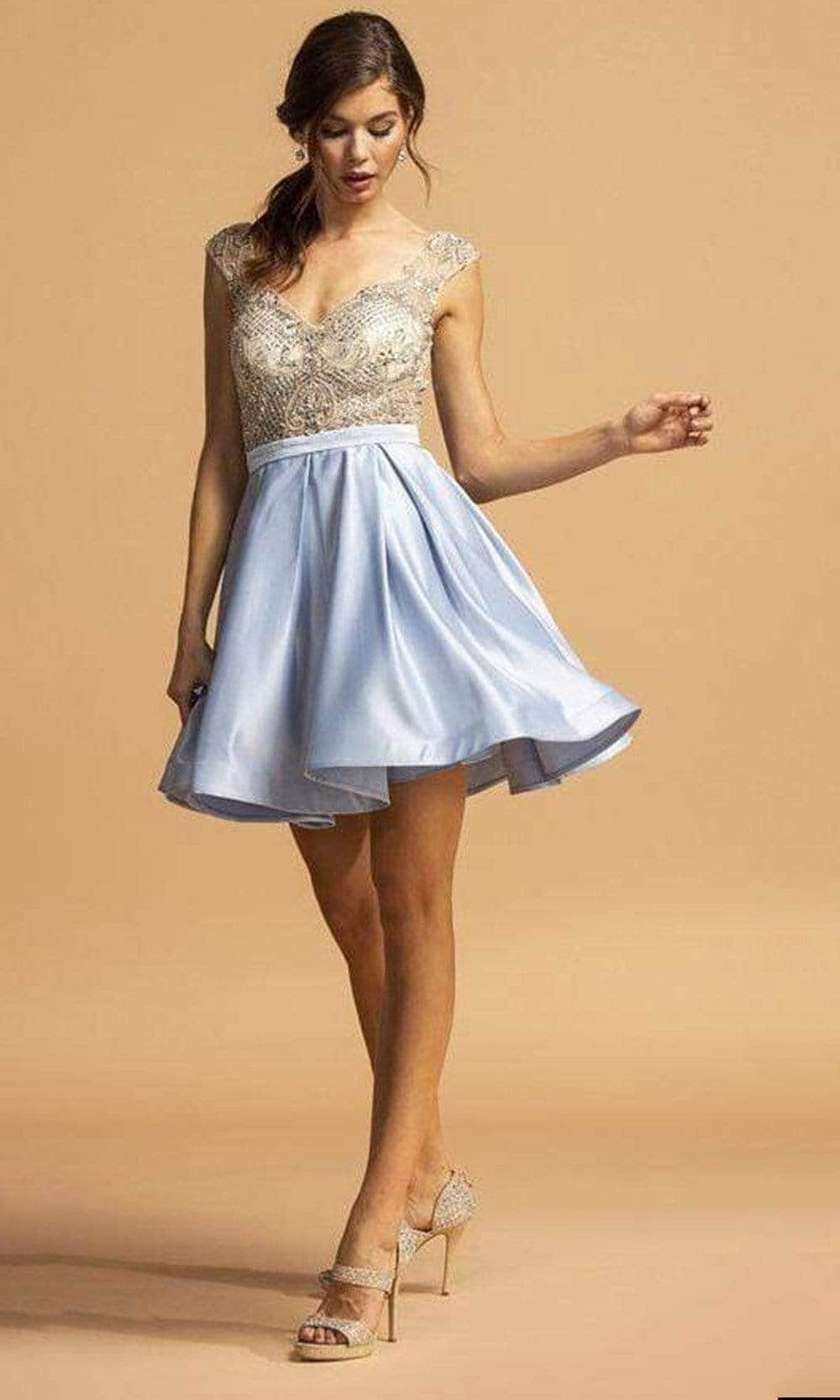 Aspeed Design - Cap Sleeve Lace Cocktail Dress S2124 L / Blue - Shop Aspeed Design dresses on Couture Candy at CoutureCandy.com Aspeed Design - Cap Sleeve Lace Cocktail Dress S2124 L / Blue - Shop Aspeed Design dresses on Couture Candy at CoutureCandy.com