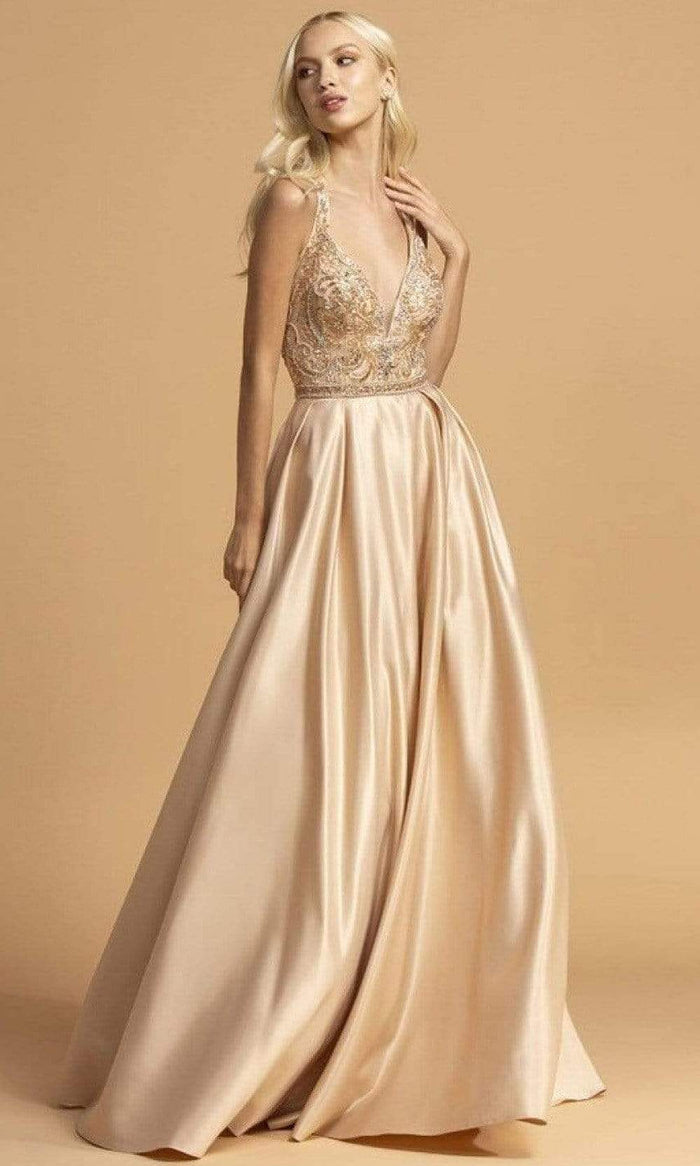 Aspeed Design - L2174 Sleeveless A-Line Evening Dress Evening Dresses XXS / Champagne
