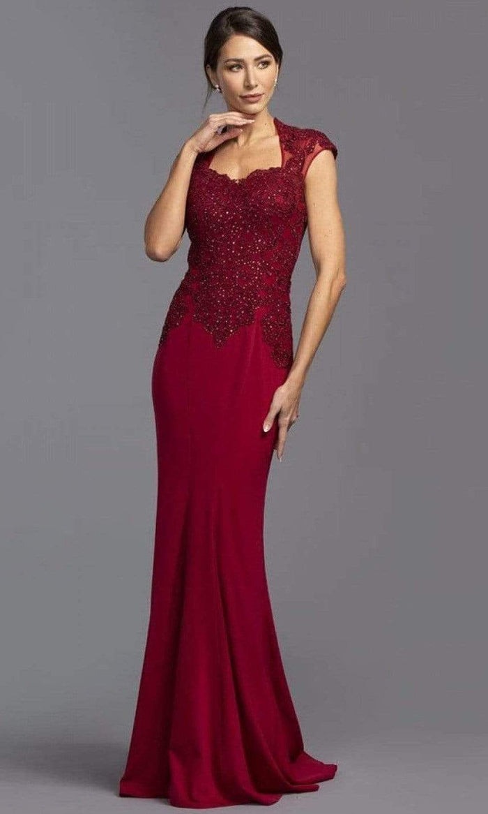 Aspeed Design - L2220 Cap Sleeves, Sweetheart Evening Dress Evening Dresses XXS / Burgundy