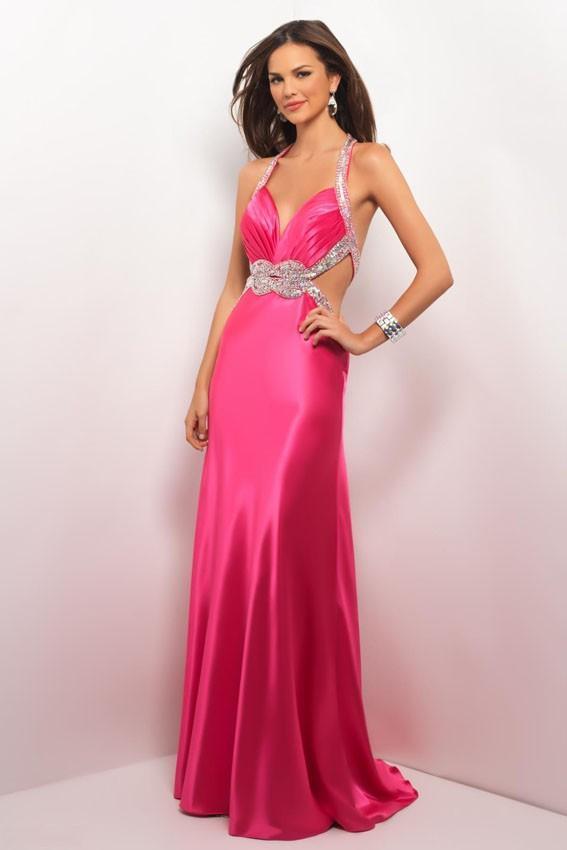 Blush - 9622 Embellished Halter Strap Neck A-line Gown Special Occasion Dress 0 / Fuschia