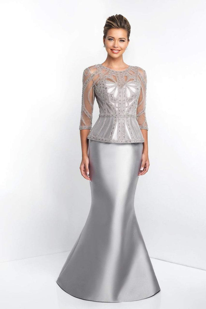 Blush - S2000 Quarter-Length Sleeves Mikado Mermaid Gown Special Occasion Dress 0 / Taupe
