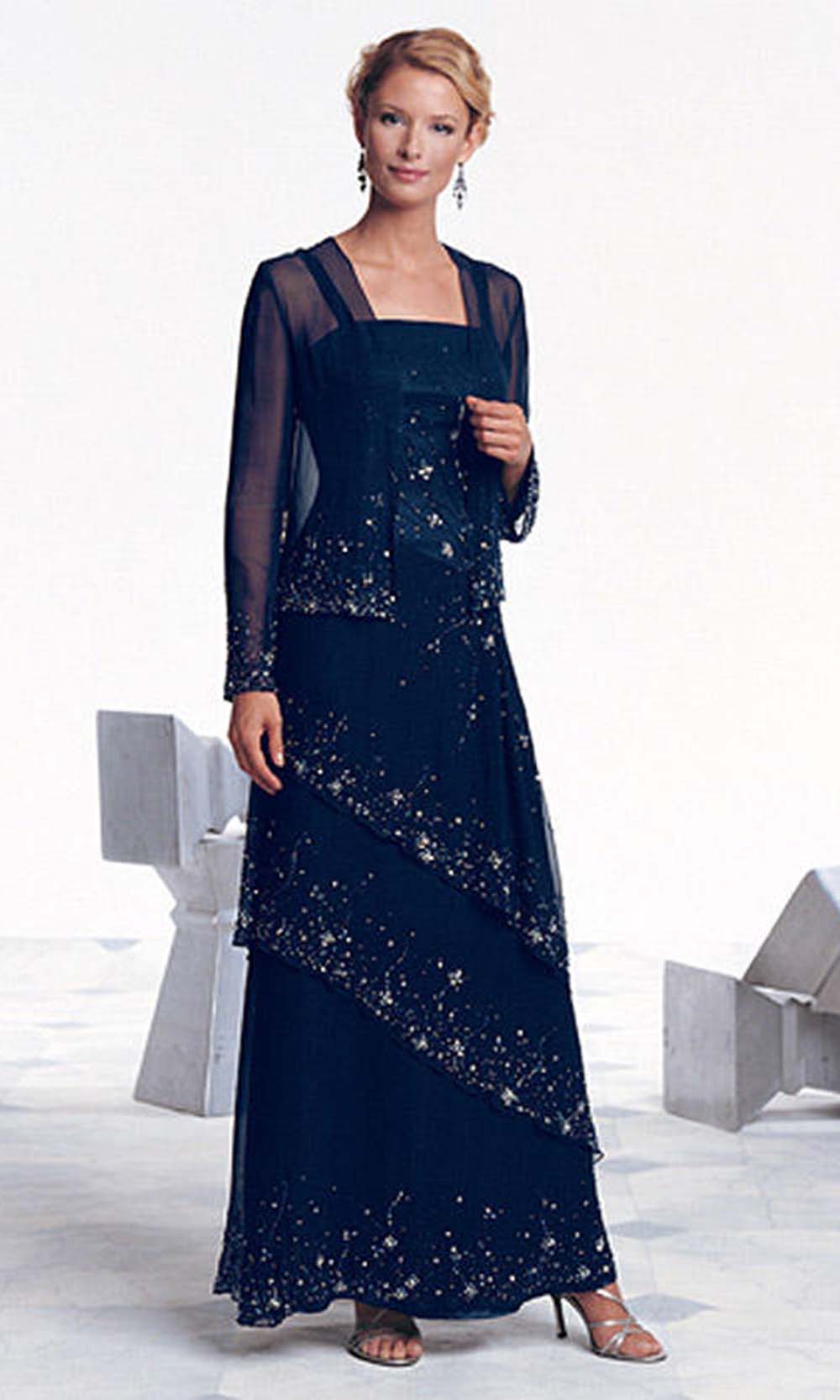 Cameron Blake by Mon Cheri Ornate Tiered A-Line Dress with Sheer