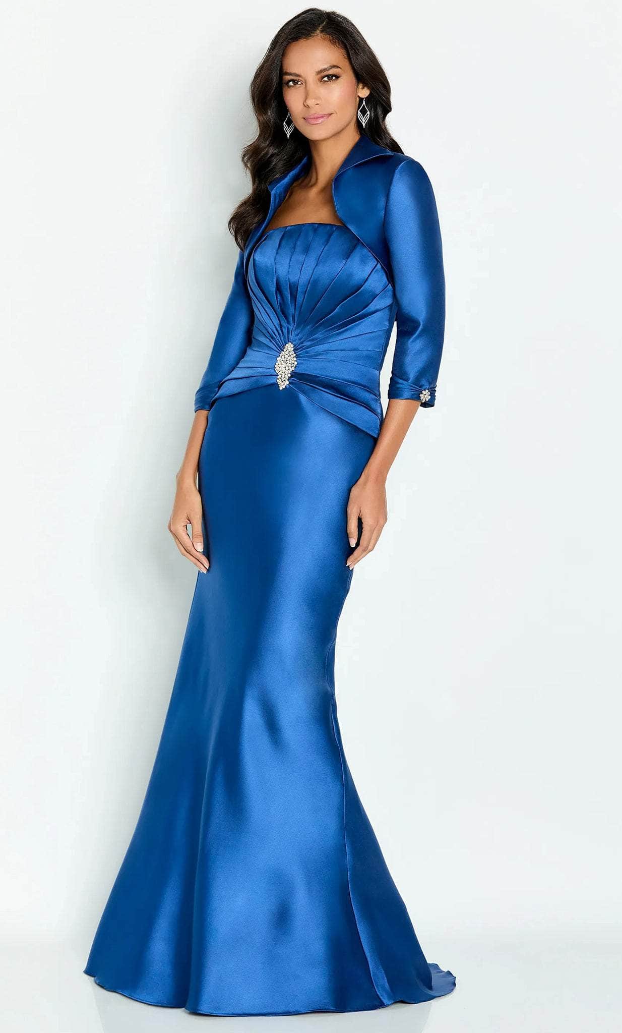 Cameron Blake CB134 - Pleated Strapless Mother of the Bride Dress With Jacket 20 / Sapphire - Shop Cameron Blake dresses on Couture Candy at Cameron Blake CB134 - Pleated Strapless Mother of the Bride Dress With Jacket 20 / Sapphire - Shop Cameron Blake dresses on Couture Candy at