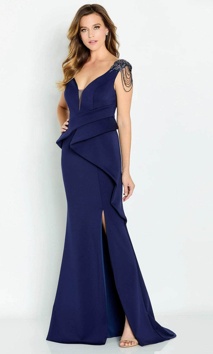 Cameron Blake CB139 - Asymmetrical Frilled Formal Gown Evening Dresses 4 / Navy